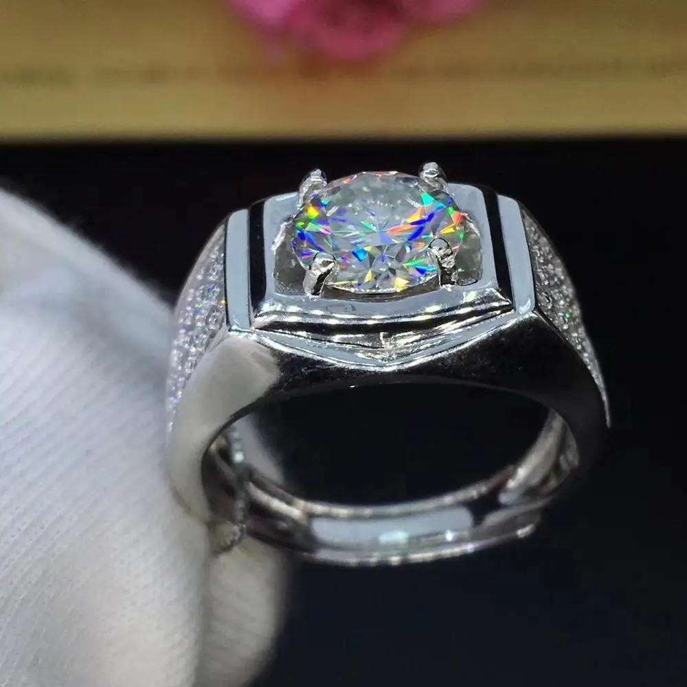 Круглое серебряное муассанитовое кольцо 2ct 8 00 мм D VVS роскошное для мужчин|Кольца|
