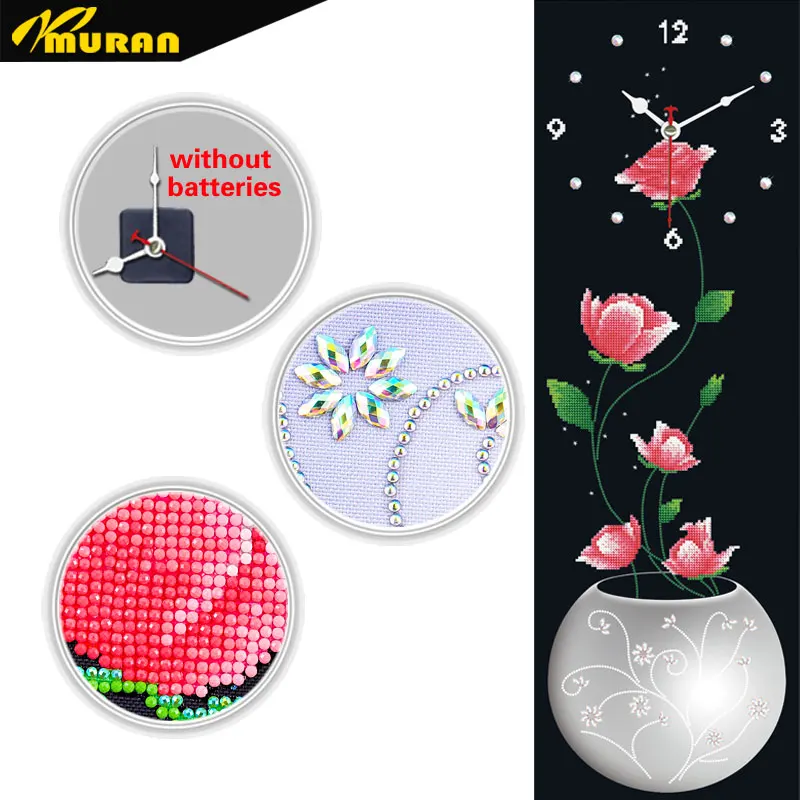 

DaiNaSi Diamond Embroidery Wall Clock 5D DIY Diamond Painting Cross Stitch Flower Watch Diamond Mosaic Rhinestones