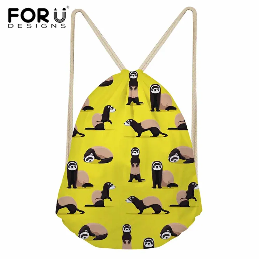 

FORUDESIGNS Women's Drawstring Backpacks Cheeky Ferrets Printing Shoulder Bagpack Ladies Mini Beach Pouch for Girls String Bags