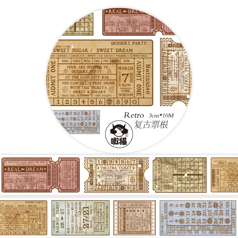 

10pcs/lot Washi Tape Retro Ticket Stubs Bills Bills Notes Cold and Simple Decorations
