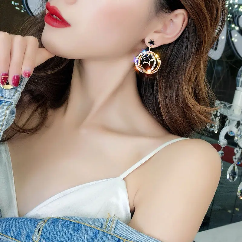 

New stars ShanZuan metal alloy exaggerated atmospheric multilayer circle temperament web celebrity joker earring ornaments