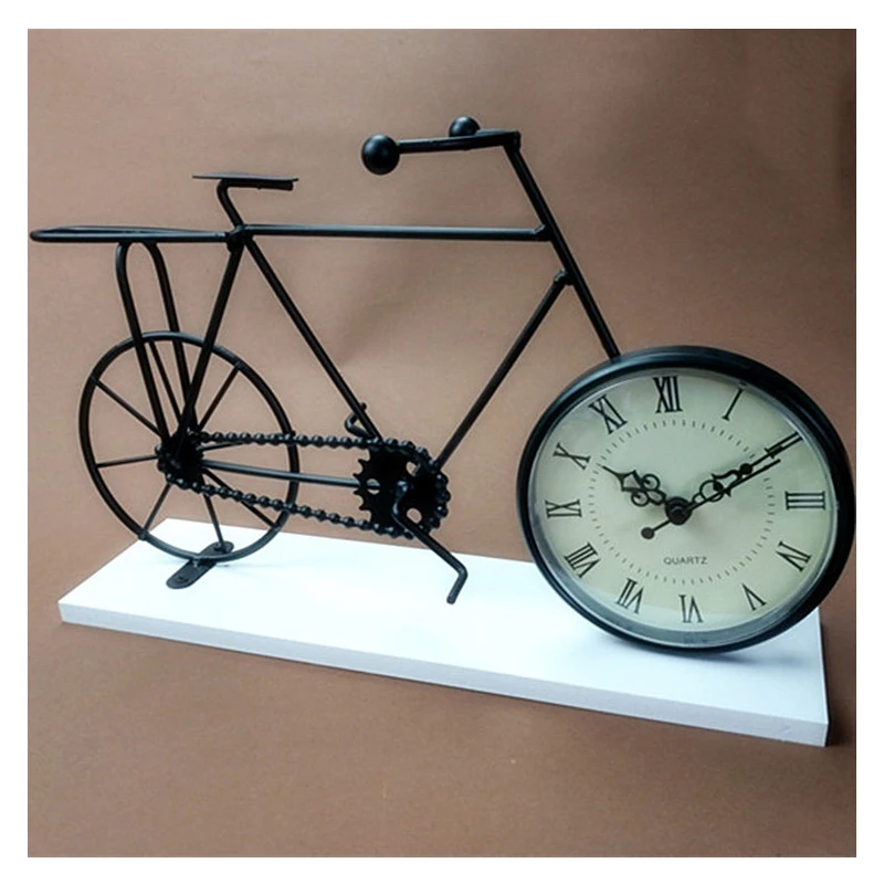 

Creative Wood-plastic Desktop Clock Ornaments Black Retro Nostalgic Wrought Iron Bicycle Model Clock Crafts Home Decoration Gift