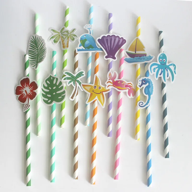 

10pcs Hawaii Party Paper Straws Birthday Party Decorations Kids/Adult Baby Shower Disposable Tableware Mermaid Party Supplies