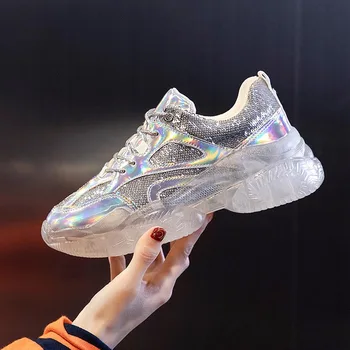 

Casual Shoes Women Chunky Sneakers Platform zapatos de mujer Spring Coloful chaussures femme Silver Ladies Patchwork footware