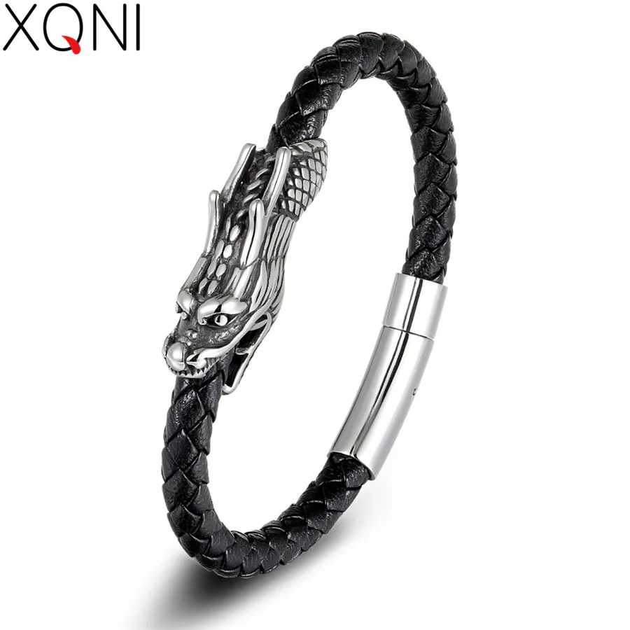 

XQNI Neo-Gothic Style Dragon Snake Chain Veins Leather Charm Bracelet Alloy Buckle Fine Jewelry For Men Unisex Birthday Gift