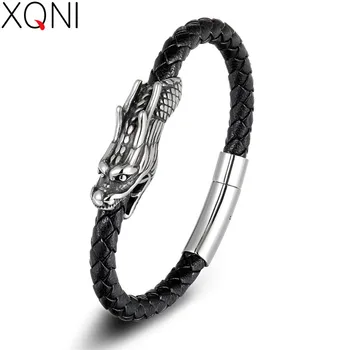 

XQNI Neo-Gothic Style Dragon Snake Chain Veins Leather Charm Bracelet Alloy Buckle Fine Jewelry For Men Unisex Birthday Gift