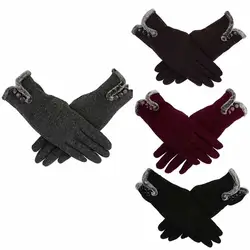 Для женщин кашемир Утепленная одежда вождения полный палец перчатки Сенсорный экран перчатки Вязание из искусственной шерсти варежки