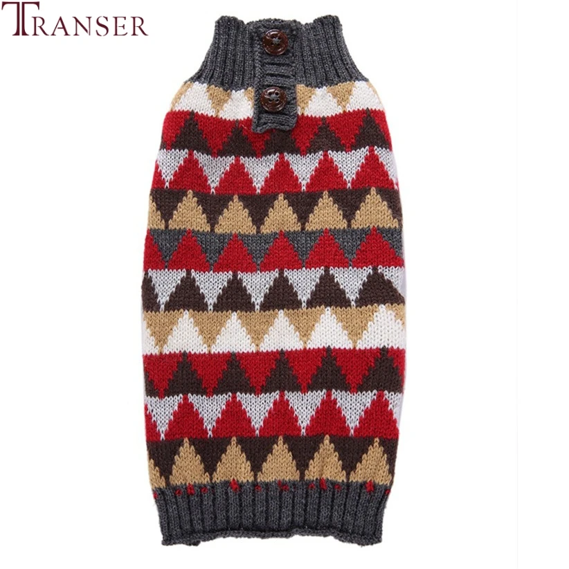 

Transer Newly Design Pet Dog Winter Warm Sweater Geometric Pattern Knit Wool Dogs Clothes With Button Decals 71103