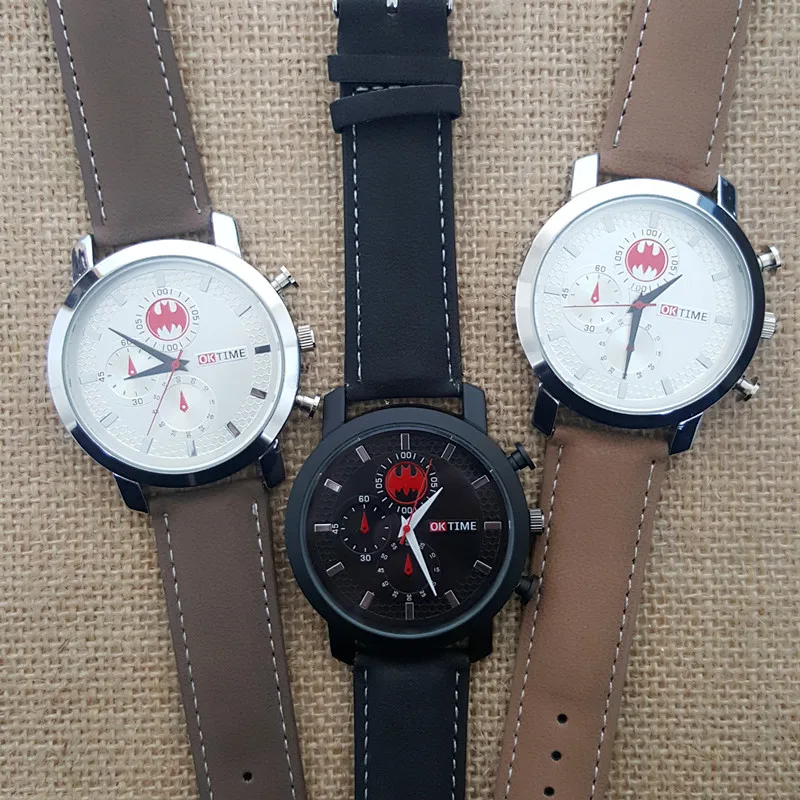 

2017 Spring New Bats Logo Design Sports Watch, Batman Leather Casual Watch Military Relogio Masculino Sport Men Wristwatch