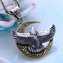 Real 925 Sterling Silver Male Jewelry Half Moon With Eagle Pendant Crescent Pattern Vintage Punk Style Pendentif Argent 925
