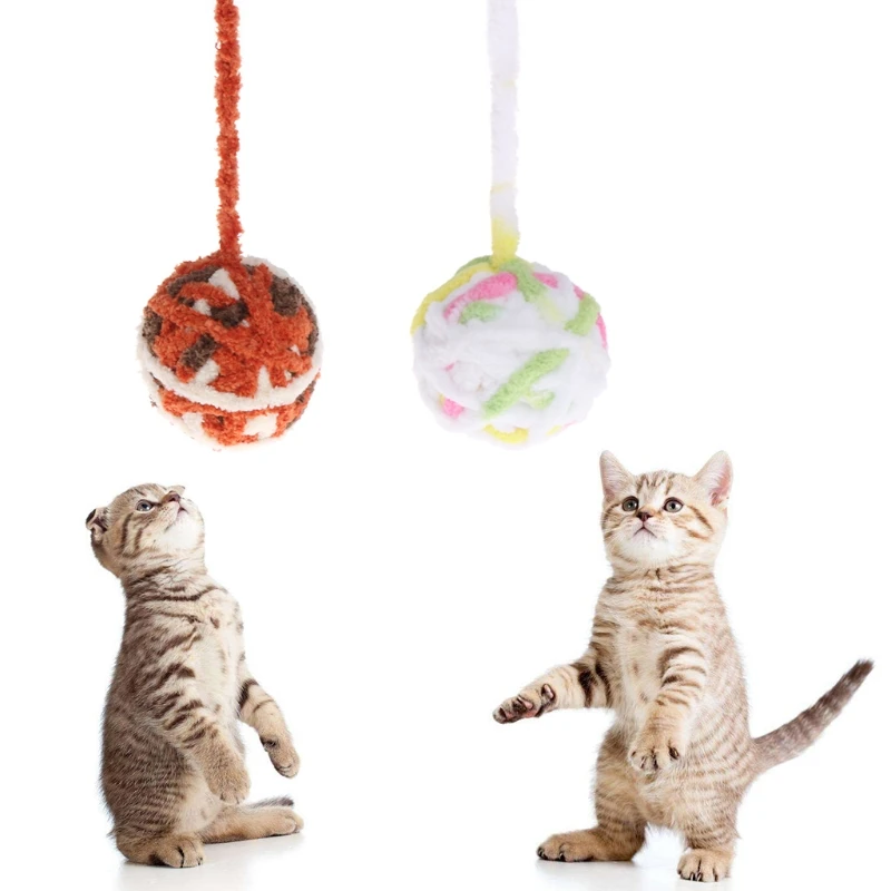 1Pc Cat Toys Colorful Ball Soft Wool Rope Squeaky Sound Pet Kitten Chew