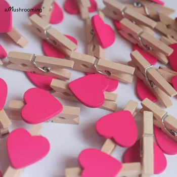 

500x Hot pink Heart Mini Clothespins Clip Wooden Clothes Pegs 3cm Handmade Wooden Craft for Wedding Party Decoration Baby Shower