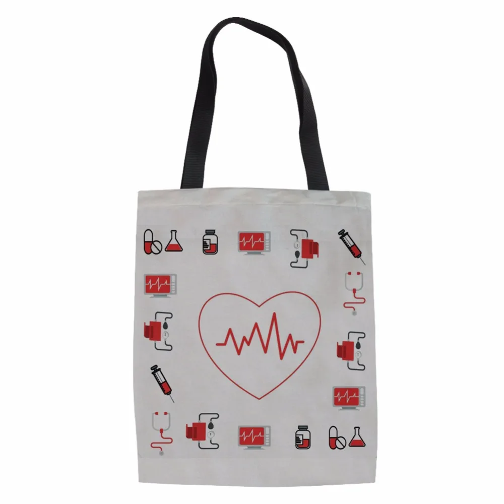 FORUDESIGNS/женская сумка-шоппер Льняная сумка для женщин, сумка для медсестры с принтом сердца, рециркулирующая сумка для девочек, большая емкость, сумка для книг