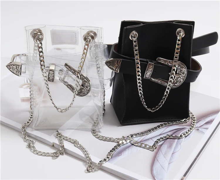 

Caker Brand Women Black White Flower Waist Bag High Quality Transparent Chain Waist Bags