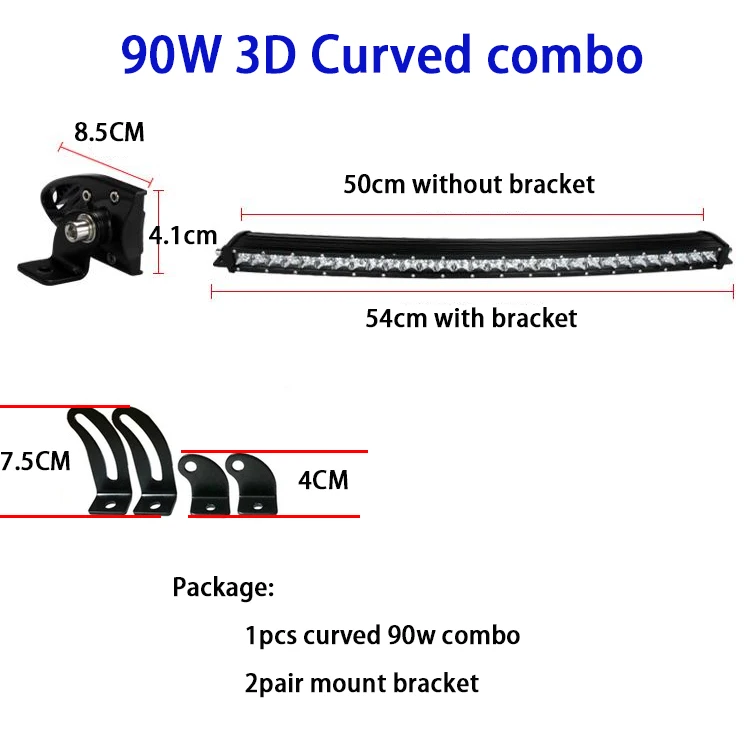 Однорядный изогнутый светодиодный бар точечный комбинированный светодиодный светильник для внедорожника 4X4 Barra для авто трактора рабочий прожектор грузовика 12 В 24 В - Цвет: 90w combo 54cm