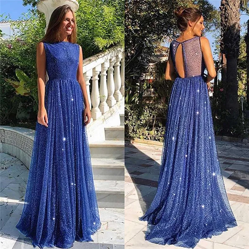 2019 Women Dazzlingly Beautiful Sexy Sling Cross Wedding Elegant Party Evening Slim Hollow Sequin Dress Vestidos L15 (8)