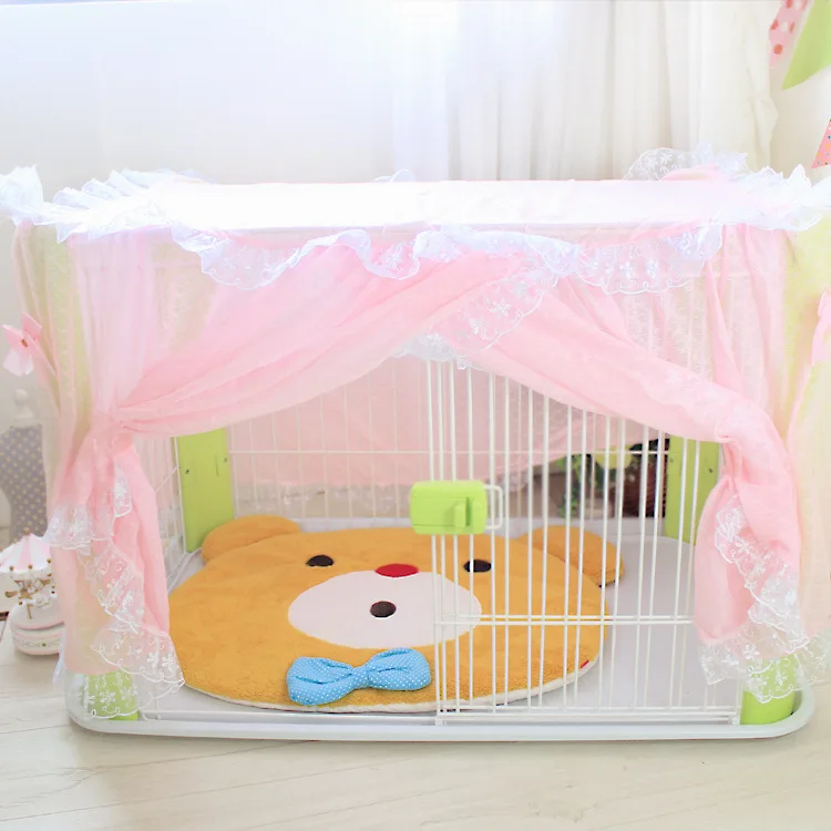 Breathable Mesh Pet Dog Cat Cage Cover Lace Luxury Princess Dog Wire House Kennel Crate Mosquito