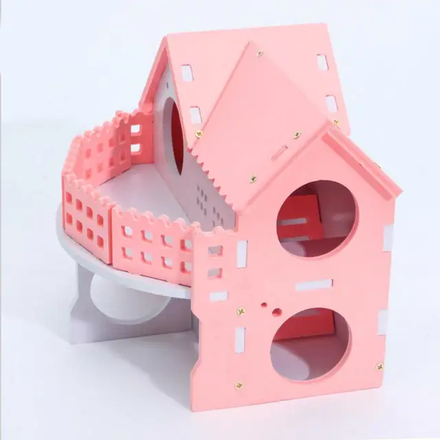 Hamster House Small Colorful Wooden House For Bear Baby Two-layer Environmental Friendly Villa With Balcony Cage For Hamster 4