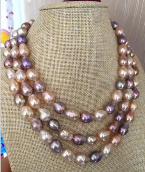 

gorgeous 13-14mm freshwater baroque multicolor pearl necklace 38inch 925silver