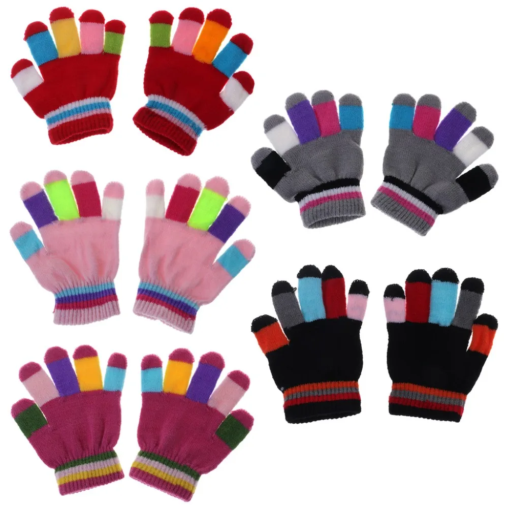 1 Pair Kids Gloves Full Finger Warm Winter Children Colorful Stripe