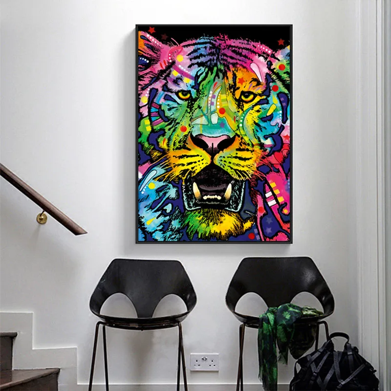 GOODECOR Abstract Animal Wall Art Colorful Tiger Canvas Painting Print  Poster Art for Living Room Wall Picture Home Decor