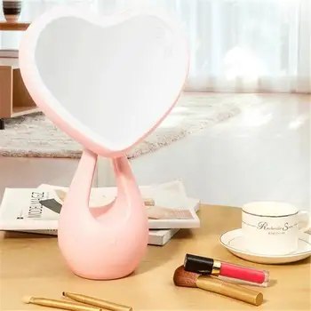 

CLAITE Portable LED Makeup Mirror Charging Colorful Heart-shaped Table Lamp Light Mirror Comb Table Night Light Valentine Gift