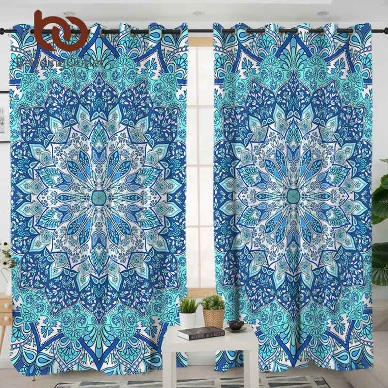 

BeddingOutlet Bohemian Living Room Curtain Floral Paisley Blackout Bedroom Curtain Sky Blue Drapes 1pc Hippie Mandala cortina