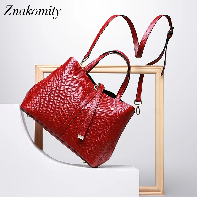Znakomity luxury crocodile messenger bag high quality hand bag women genuine leather tote bag ladies shoulder Black Red Gray
