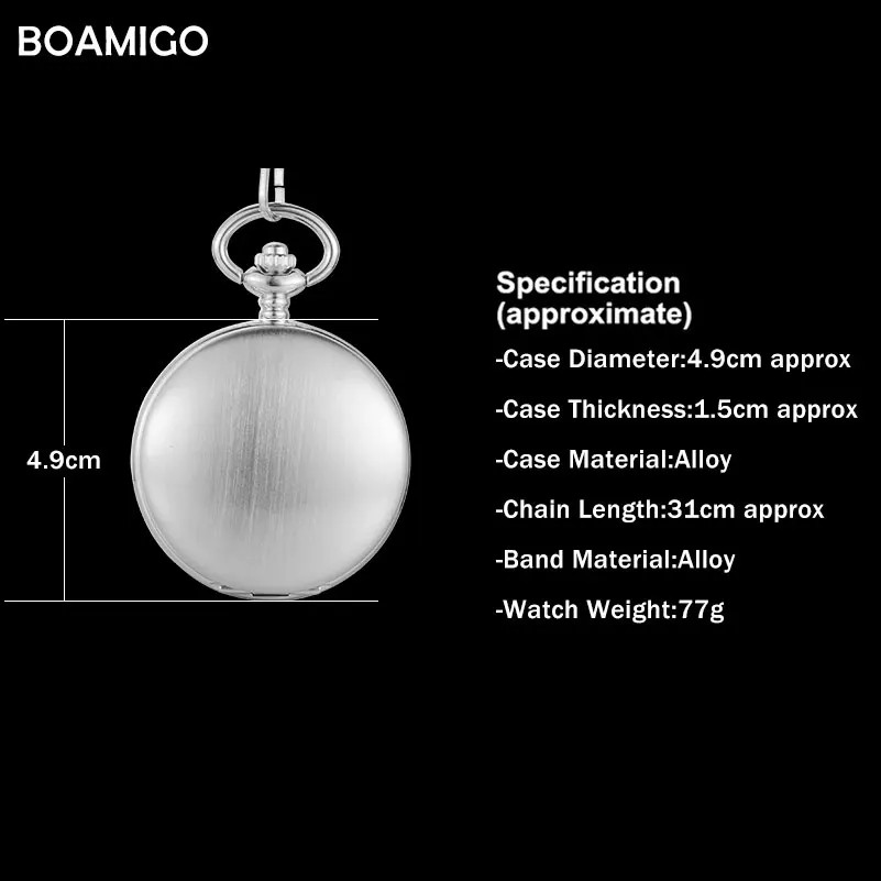 Бренд BOAMIGO, карманные часы с брелоком, модные механические часы-Скелетон с ручным заводом, серебряные Подарочные часы, чехол из сплава с цепочкой