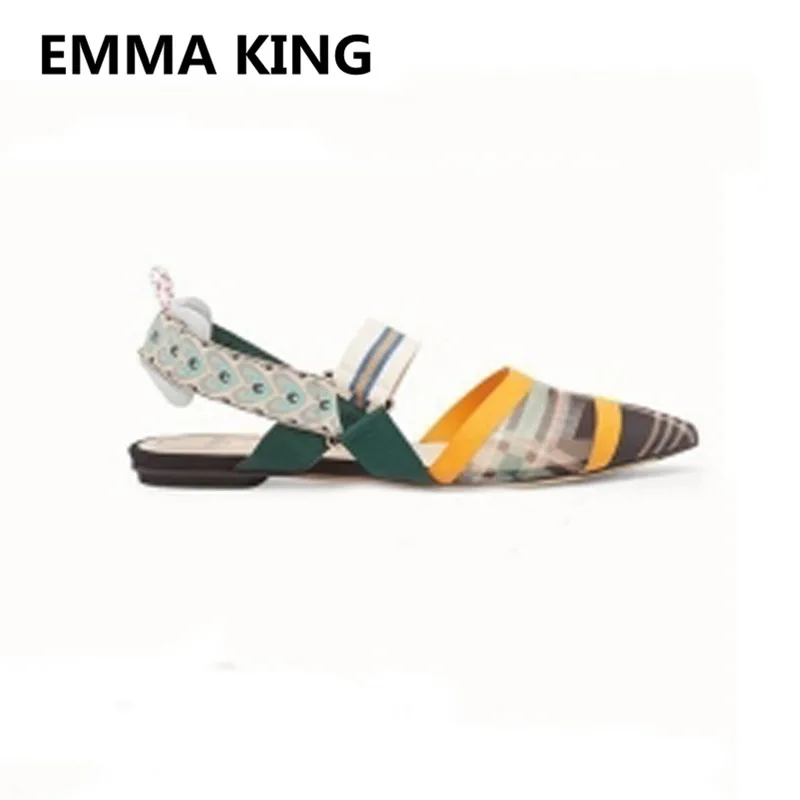 Г.; Разноцветные женские лоферы из сетчатого материала; повседневная обувь на плоской подошве с острым носком; весенне-летние женские туфли без шнуровки для подиума с петлей на пятке; сандалии