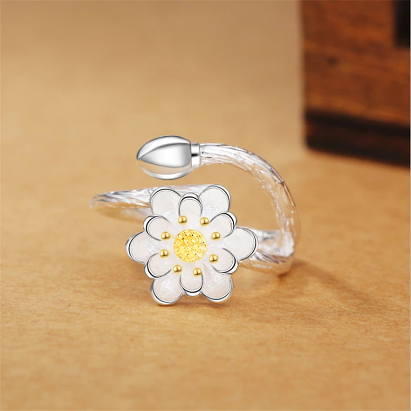

anel feminino Ethnic fashion style lotus bud gold finger ring 925 sterling sliver bridal sets wide large adjustable love KJZ0072
