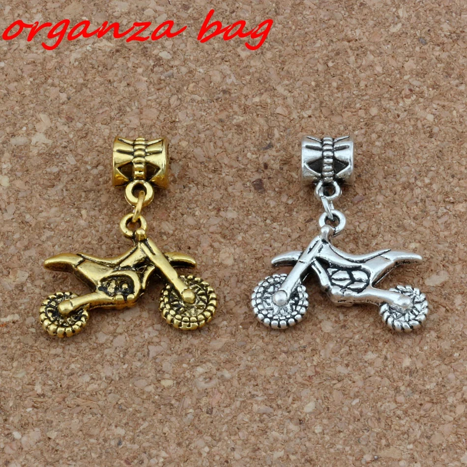 

50pcs/lot Dangle Ancient silver / gold Motorcycle Charm Big Hole Beads Fit European Charm Bracelet Jewelry 23x28mm A-281a