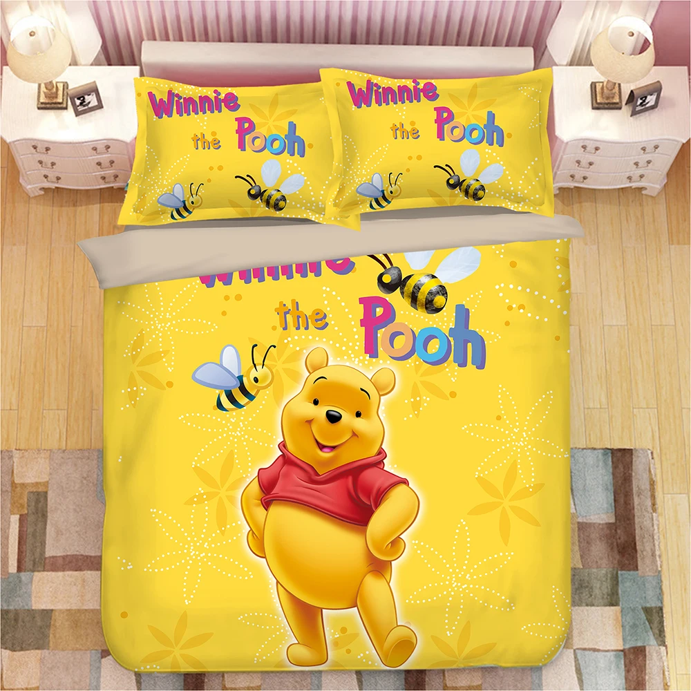 Yellow Winnie The Pooh Bedding Set Twin Size Duvet Covers For Kids