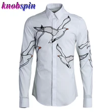 Точная вышивка Чайка рубашка для мужчин брендовые деловые мужские рубашки высокого качества 80% хлопок длинный рукав тонкий Camisas
