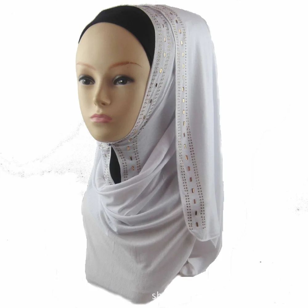 H1260 Soft modal elastic jersey long scarf with gold rhinestones,head scarf wrap,fast delivery