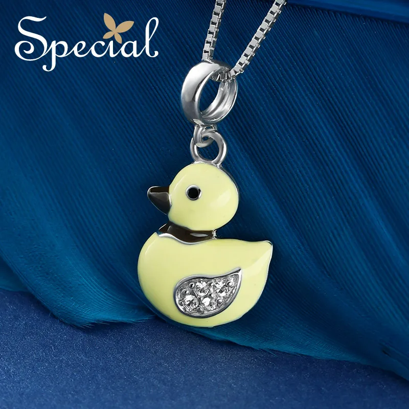 

Special New Fashion 925 Sterling Silver Necklaces & Pendants Lovely Duck Maxi Necklace Enamel Jewelry Gifts for Women S1634N