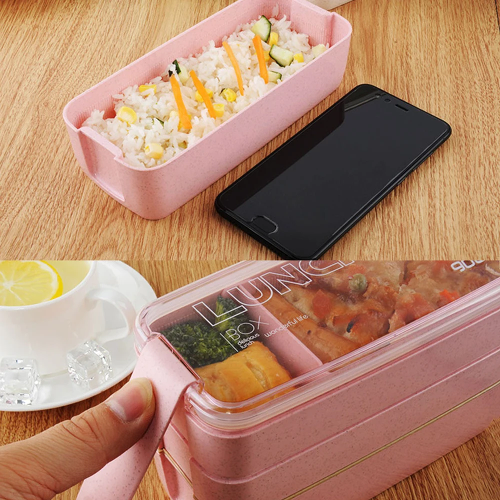 900ml Healthy Material Lunch Box 3 Layer Wheat Straw Bento Boxes Microwave Dinnerware Food Storage Container Lunchbox