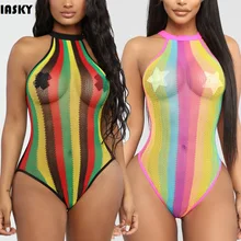 IASKY, новинка, сексуальный прозрачный разноцветный Цельный купальник с радугой, женский боди, монокини, купальник для женщин, купальник