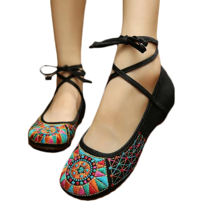 Shoes Woman Chinese Culture Flats Soft Sole Old Peking Cloth Casual