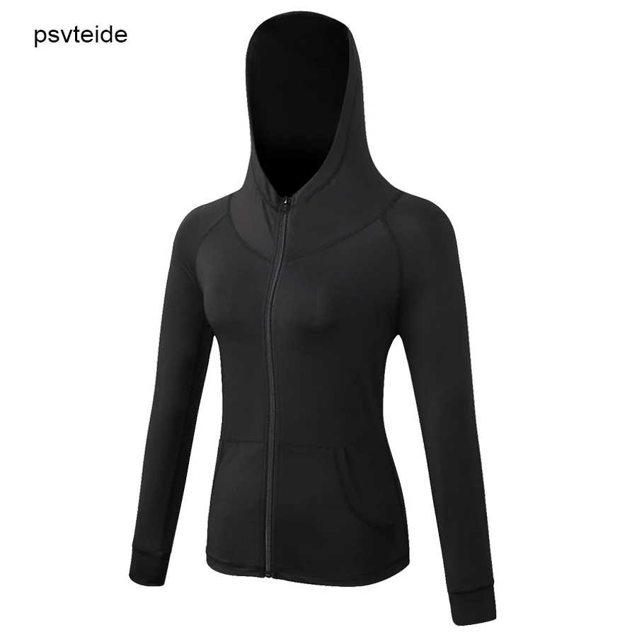 Psvteide Для женщин управлением свитер пальто Спорт Бег тренировочная фуфайка установки Фитнес одежда спортивная куртка с длинными рукавами Спортивная одежда - Цвет: Black
