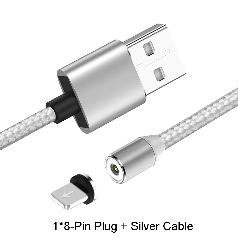 Магнитный кабель MOOJECAL для iPhone XR XS Max, USB Магнитный зарядный кабель для мобильного телефона, кабель Micro USB type C для samsung - Тип штекера: Silver IOS Plug