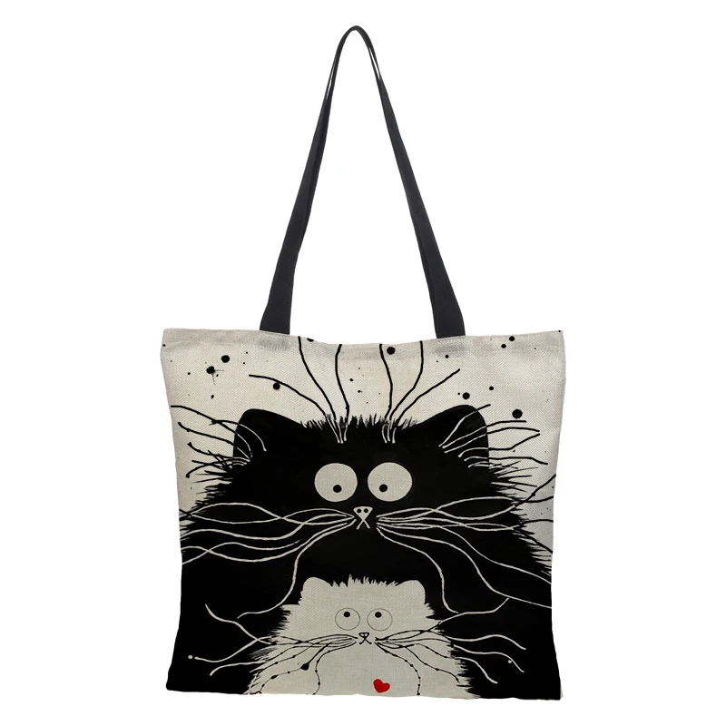 Customized Cute Cat Printing Women Handbag Linen totoro style Tote Bags with Print Logo Casual Traveling Beach Bags 43cm*43cm Customized Cute Cat Printing Women Handbag Linen totoro style Tote Bags with Print Logo Casual Traveling Beach Bags 43cm*43cm