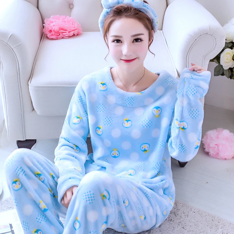 Корейская версия милых и милых больших размеров коралловых бархатных пижам, женская осенняя и зимняя Толстая домашняя пижама с длинными рукавами