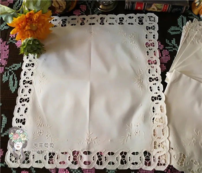 VGOLSUN Ivory 6PCS/Lot 100%Cotton Handmade Embroidered Table Napkin Dobby Guardanapo De Tecido Wedding Home Party Decoration
