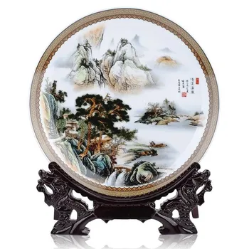 

2019 home OFFICE TOP Decor art--handicraft landscape CHINESE pastel porcelain FENG SHUI GOOD ART plate -BEST business present