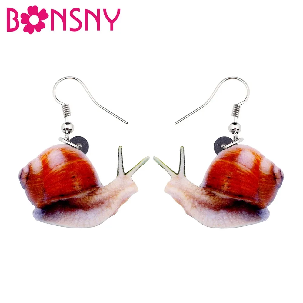 Bonsny Statement Acrylic Red Snail Earrings Big Long Dangle Drop Cute