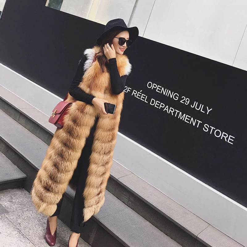 

women real red fox fur vest genuine natural lady fox fur vest