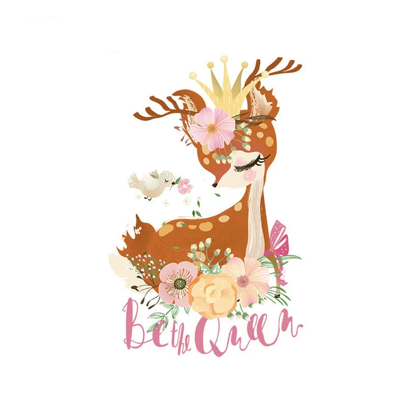 

Cute Iron-On Patches Princess Deer Diy Accessory Washable New Design Heat Transfer Badges Clothing Deco Clothes Patches
