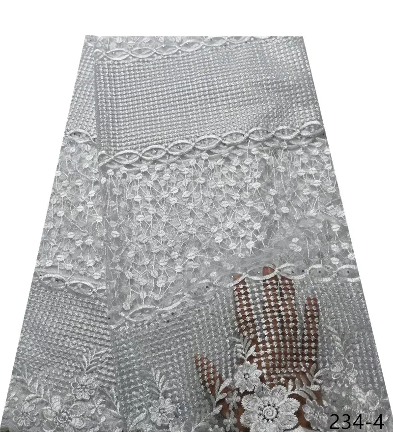 

French Lace Fabric Embroidered African Tulle Lace Fabric With Rhinestones African Lace Fabric For Wedding 234