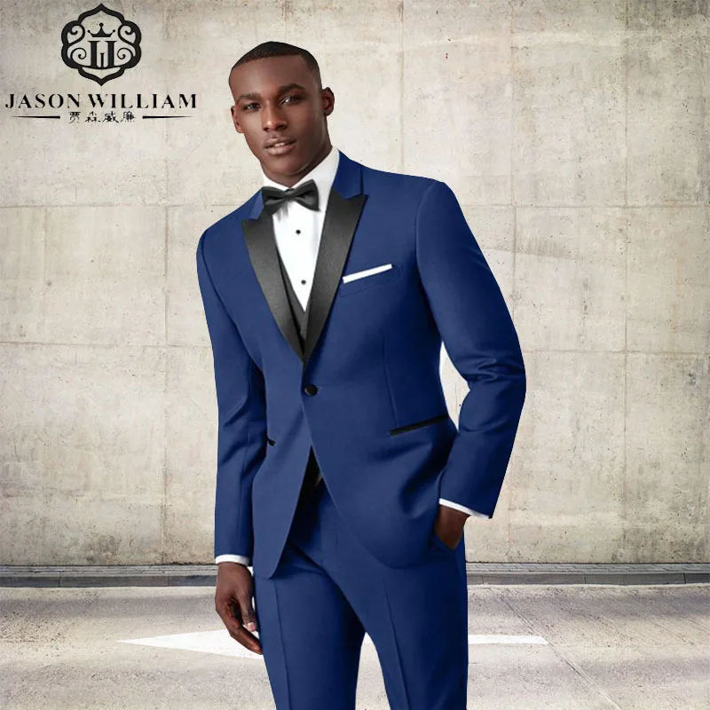 blue suit with black high neck